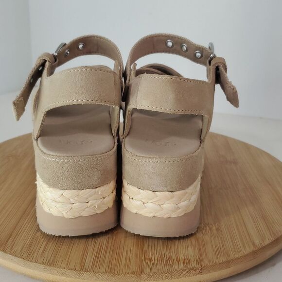 UGG Aubrey Suede Ankle Strap Platform Espadrille Sandal Beige Women's 7 NWOB - Picture 6 of 11